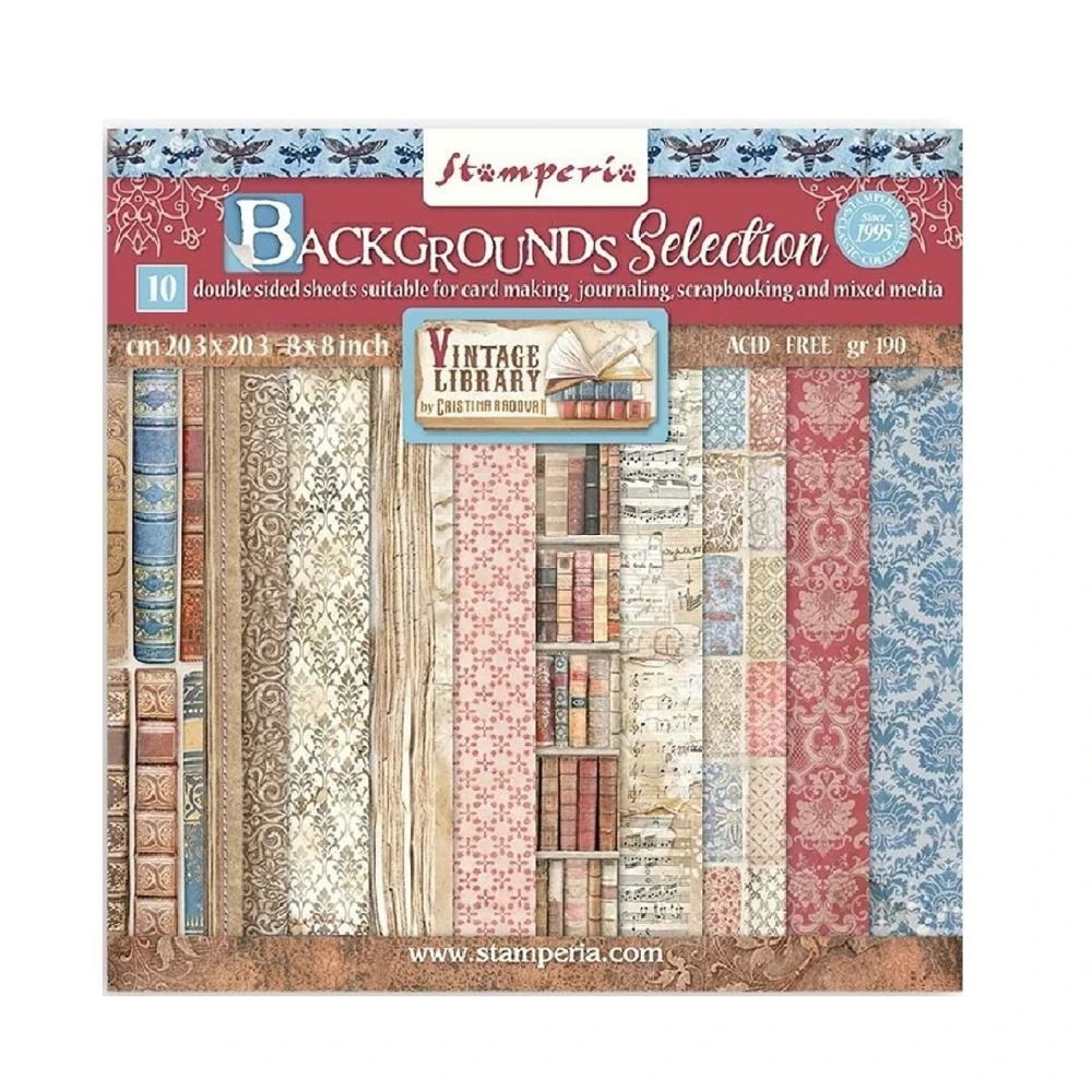 Stamperia Scrapbook papier – Vintage Library Backgrounds 8x8