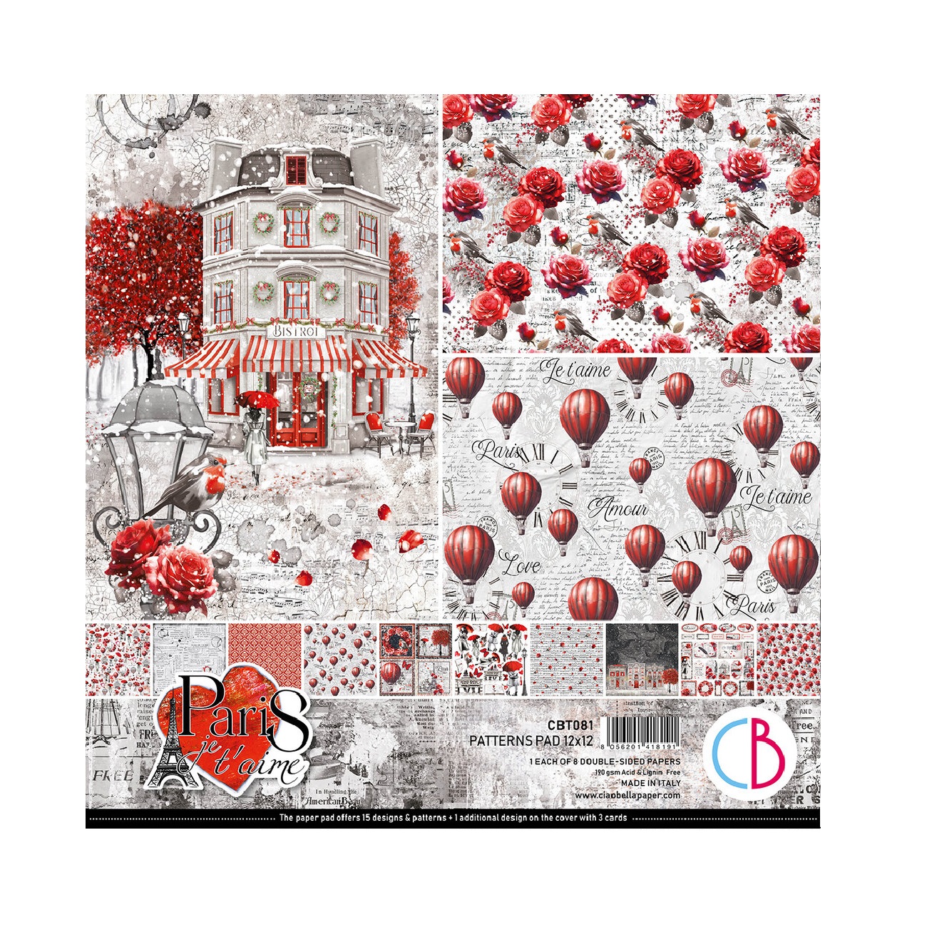 Ciao Bella Scrapbook papier Paris Je T’aime 12x12
