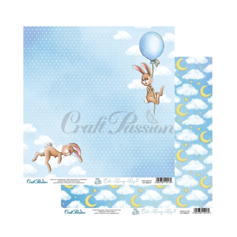 Craft Passion Scrapbook papier Cute Bunny Boy 12x12