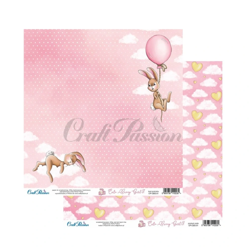 Craft Passion Scrapbook papier Cute Bunny Girl 12x12