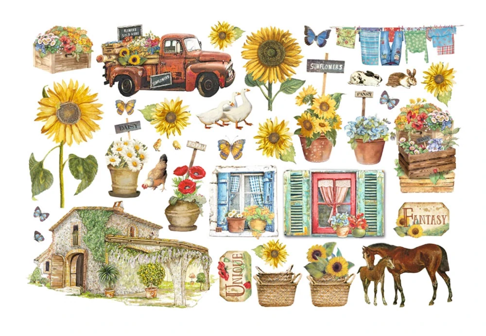 Stamperia SunFlower Art nálepky DFLCT20