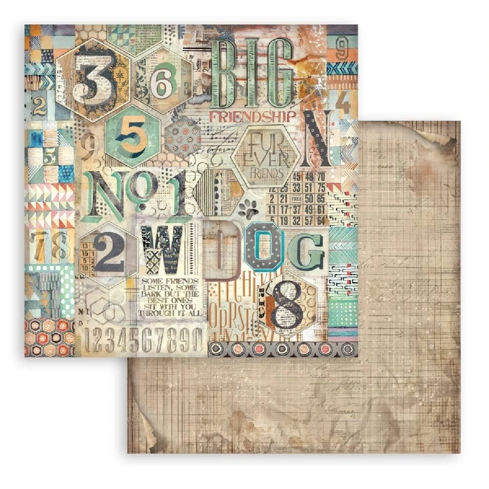 Stamperia Furry Friends Backgrounds 8x8 scrapbook papier