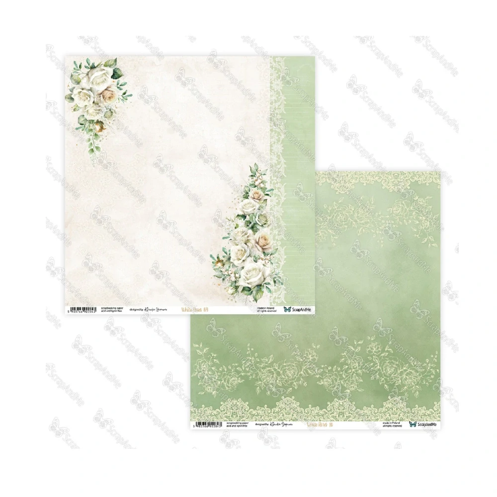 ScrapAndMe Scrapbook papier White Roses 12x12